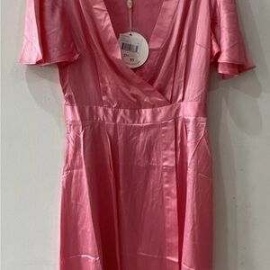 Elegant Pink Satin Wrap Dress